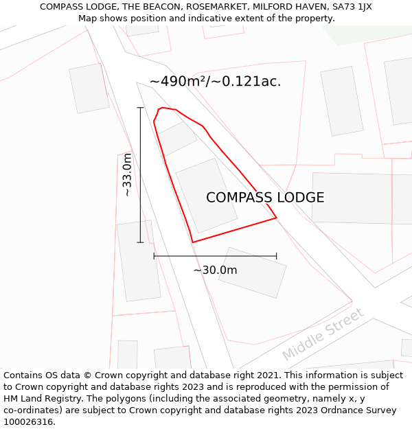 COMPASS LODGE, THE BEACON, ROSEMARKET, MILFORD HAVEN, SA73 1JX: Plot and title map