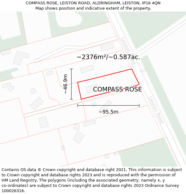 COMPASS ROSE, LEISTON ROAD, ALDRINGHAM, LEISTON, IP16 4QN: Plot and title map