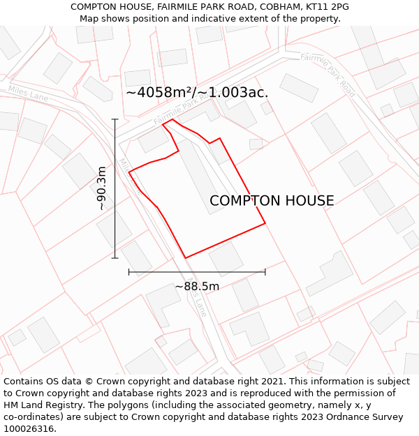 COMPTON HOUSE, FAIRMILE PARK ROAD, COBHAM, KT11 2PG: Plot and title map