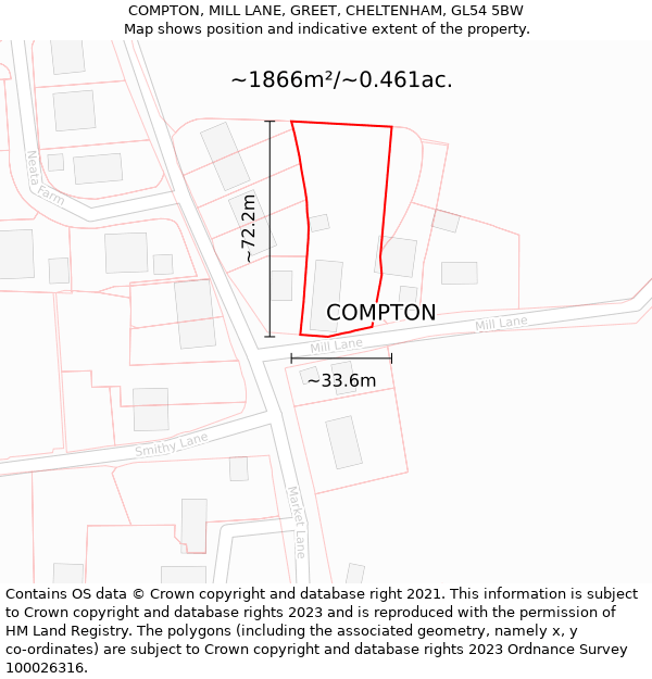 COMPTON, MILL LANE, GREET, CHELTENHAM, GL54 5BW: Plot and title map