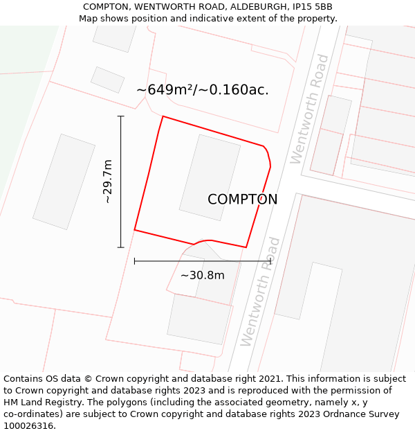 COMPTON, WENTWORTH ROAD, ALDEBURGH, IP15 5BB: Plot and title map