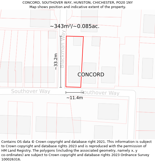 CONCORD, SOUTHOVER WAY, HUNSTON, CHICHESTER, PO20 1NY: Plot and title map