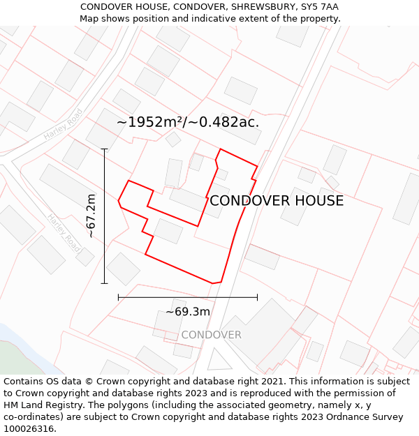 CONDOVER HOUSE, CONDOVER, SHREWSBURY, SY5 7AA: Plot and title map