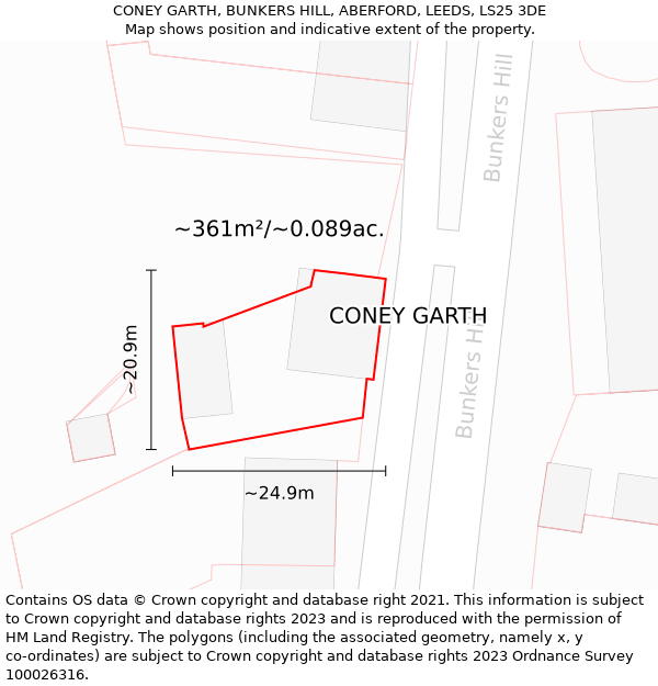 CONEY GARTH, BUNKERS HILL, ABERFORD, LEEDS, LS25 3DE: Plot and title map