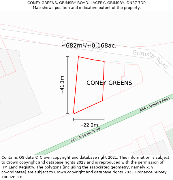 CONEY GREENS, GRIMSBY ROAD, LACEBY, GRIMSBY, DN37 7DP: Plot and title map