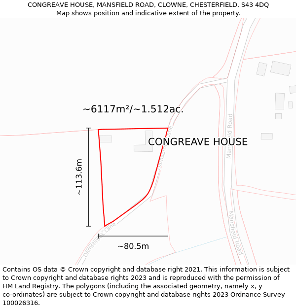 CONGREAVE HOUSE, MANSFIELD ROAD, CLOWNE, CHESTERFIELD, S43 4DQ: Plot and title map