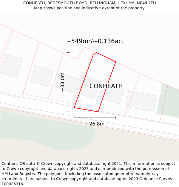 CONHEATH, REDESMOUTH ROAD, BELLINGHAM, HEXHAM, NE48 2EH: Plot and title map