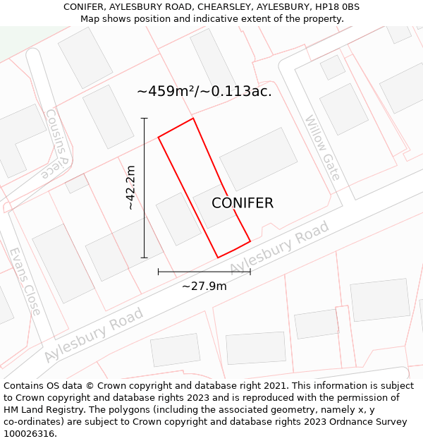 CONIFER, AYLESBURY ROAD, CHEARSLEY, AYLESBURY, HP18 0BS: Plot and title map