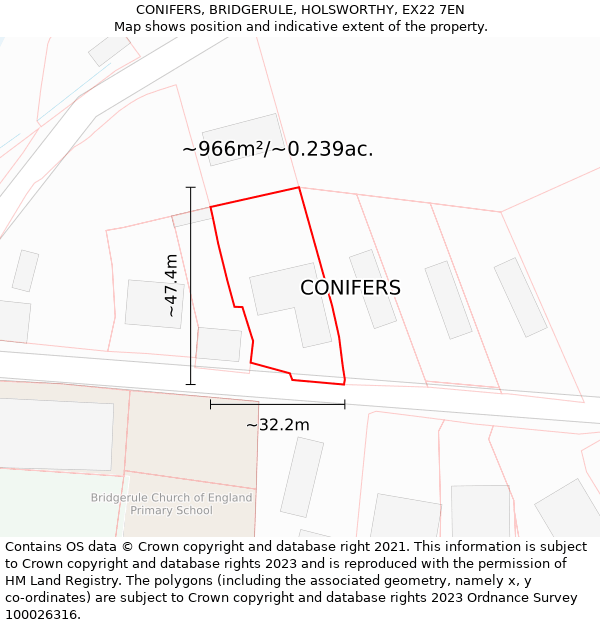 CONIFERS, BRIDGERULE, HOLSWORTHY, EX22 7EN: Plot and title map