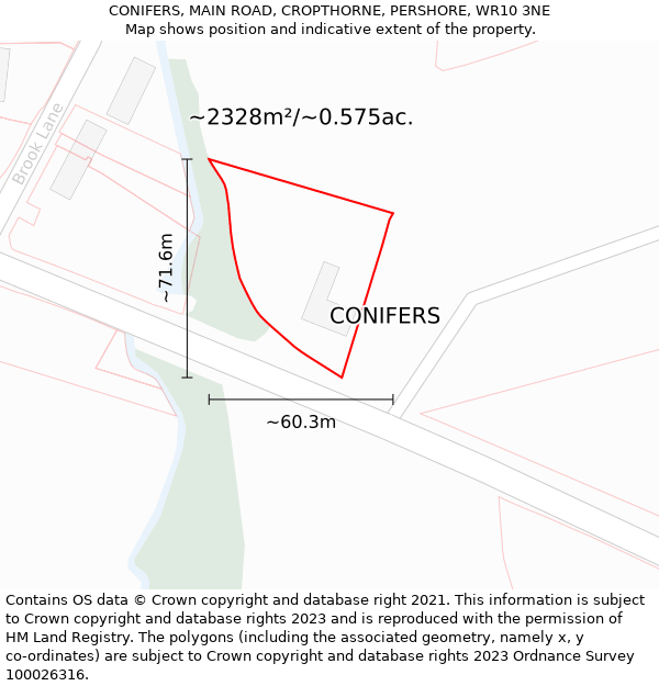 CONIFERS, MAIN ROAD, CROPTHORNE, PERSHORE, WR10 3NE: Plot and title map