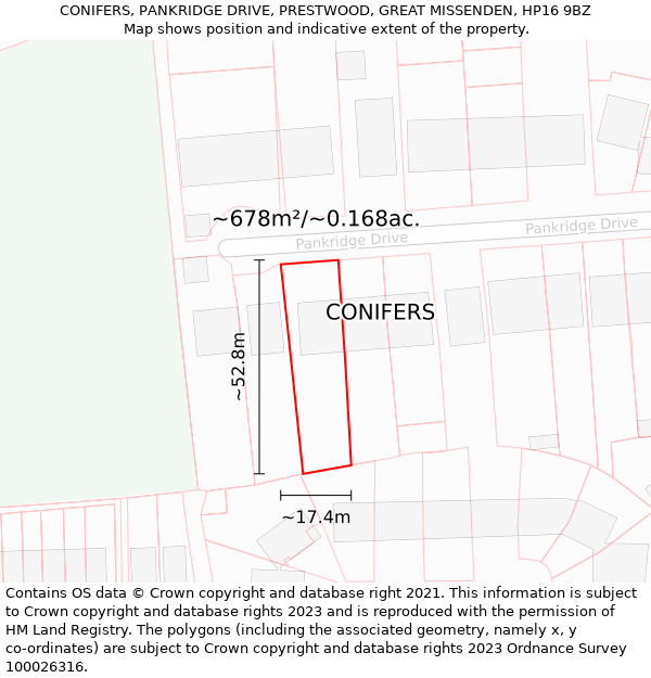 CONIFERS, PANKRIDGE DRIVE, PRESTWOOD, GREAT MISSENDEN, HP16 9BZ: Plot and title map