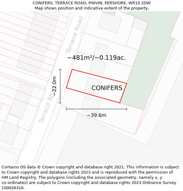 CONIFERS, TERRACE ROAD, PINVIN, PERSHORE, WR10 2DW: Plot and title map