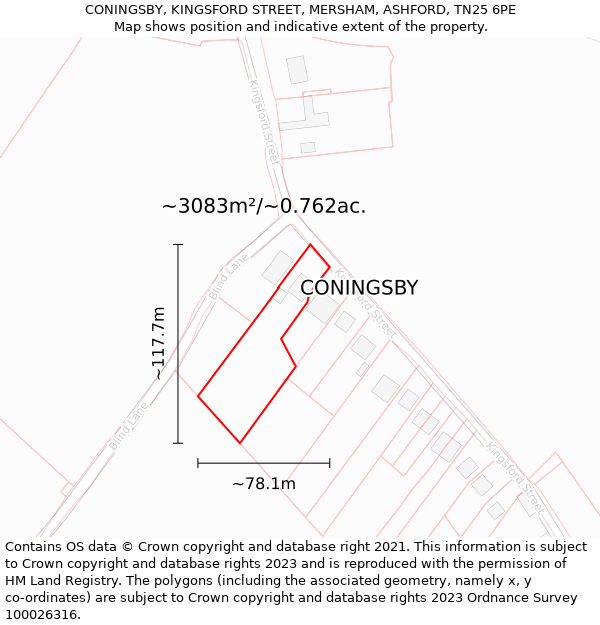 CONINGSBY, KINGSFORD STREET, MERSHAM, ASHFORD, TN25 6PE: Plot and title map