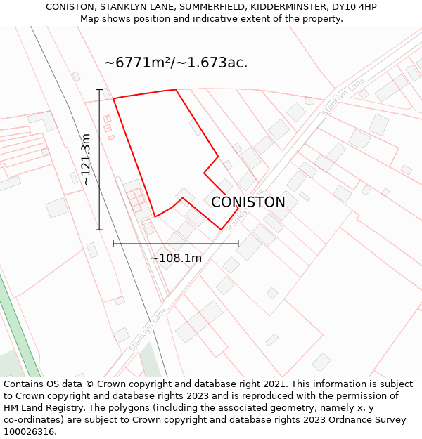 CONISTON, STANKLYN LANE, SUMMERFIELD, KIDDERMINSTER, DY10 4HP: Plot and title map