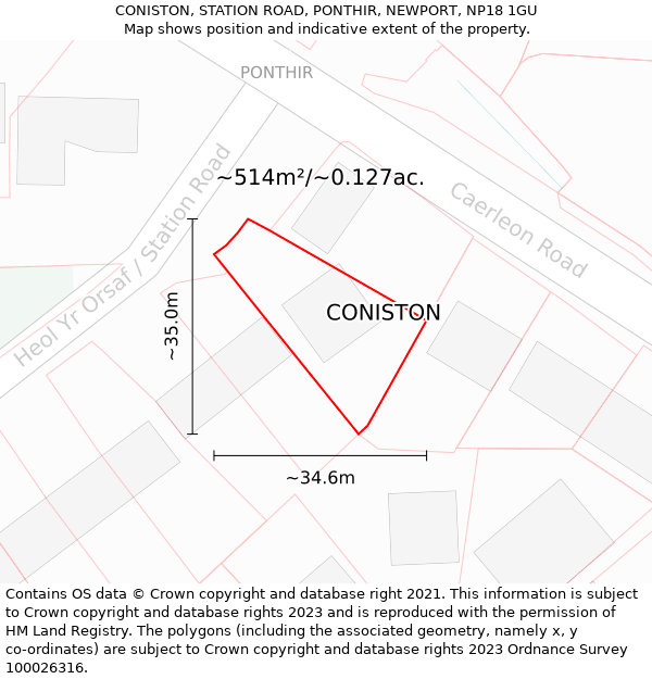 CONISTON, STATION ROAD, PONTHIR, NEWPORT, NP18 1GU: Plot and title map