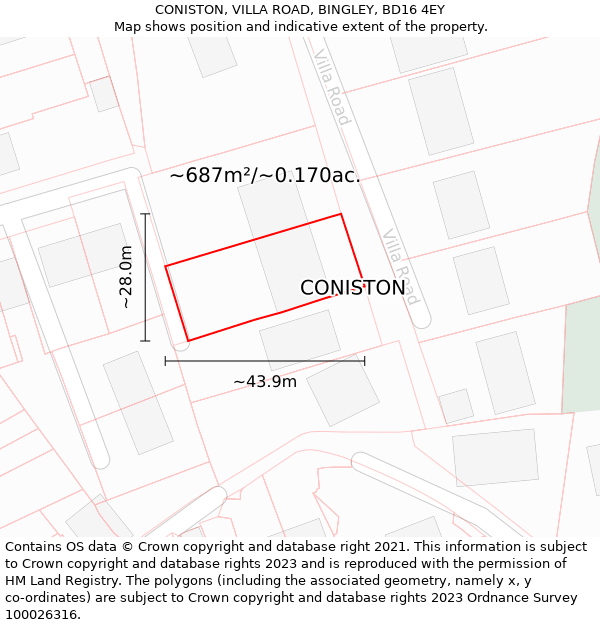 CONISTON, VILLA ROAD, BINGLEY, BD16 4EY: Plot and title map