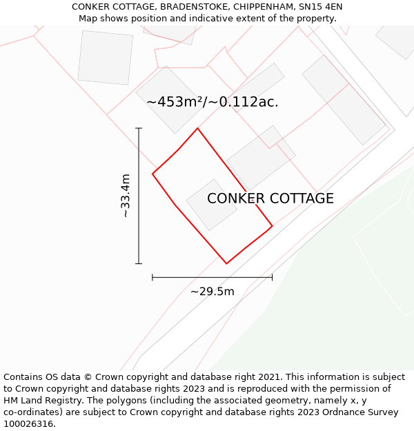 CONKER COTTAGE, BRADENSTOKE, CHIPPENHAM, SN15 4EN: Plot and title map