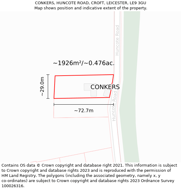 CONKERS, HUNCOTE ROAD, CROFT, LEICESTER, LE9 3GU: Plot and title map