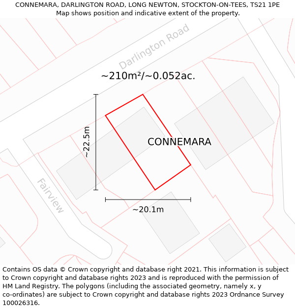 CONNEMARA, DARLINGTON ROAD, LONG NEWTON, STOCKTON-ON-TEES, TS21 1PE: Plot and title map