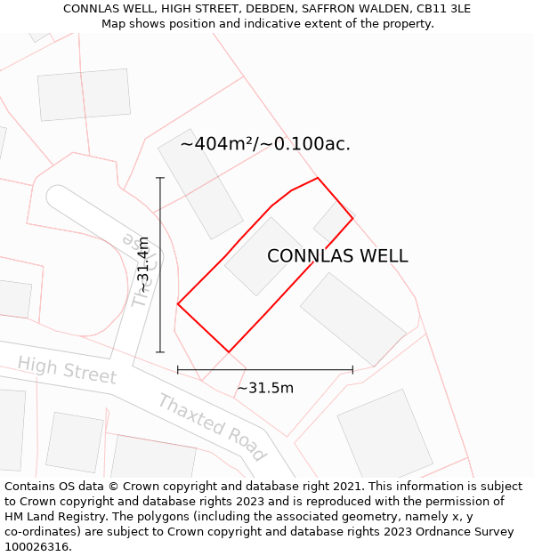 CONNLAS WELL, HIGH STREET, DEBDEN, SAFFRON WALDEN, CB11 3LE: Plot and title map