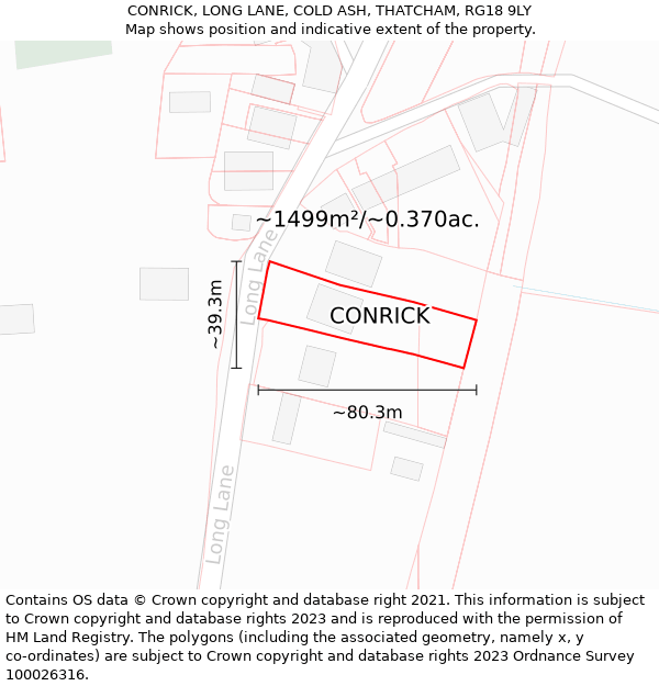 CONRICK, LONG LANE, COLD ASH, THATCHAM, RG18 9LY: Plot and title map