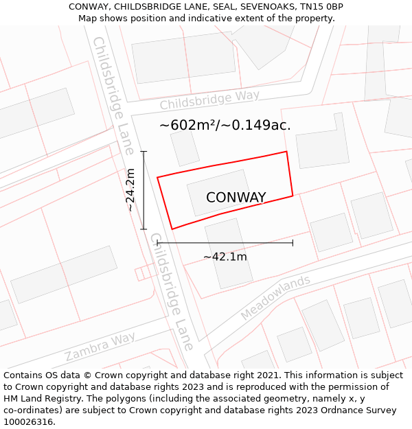 CONWAY, CHILDSBRIDGE LANE, SEAL, SEVENOAKS, TN15 0BP: Plot and title map