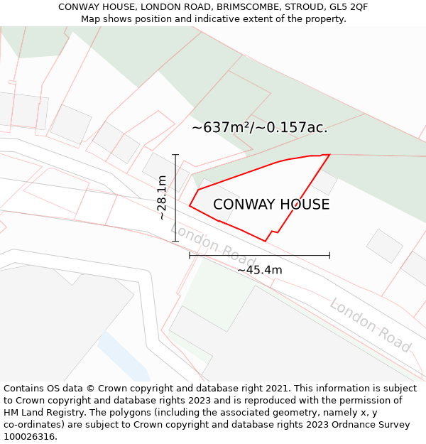 CONWAY HOUSE, LONDON ROAD, BRIMSCOMBE, STROUD, GL5 2QF: Plot and title map