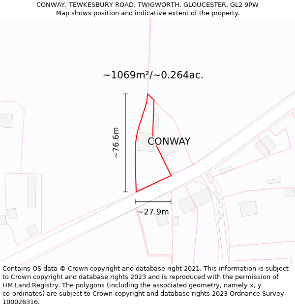CONWAY, TEWKESBURY ROAD, TWIGWORTH, GLOUCESTER, GL2 9PW: Plot and title map