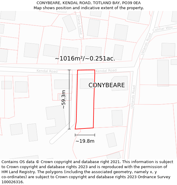 CONYBEARE, KENDAL ROAD, TOTLAND BAY, PO39 0EA: Plot and title map