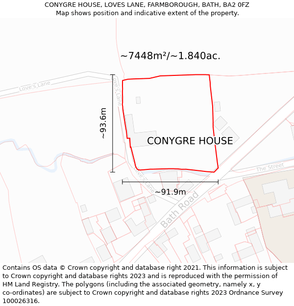 CONYGRE HOUSE, LOVES LANE, FARMBOROUGH, BATH, BA2 0FZ: Plot and title map