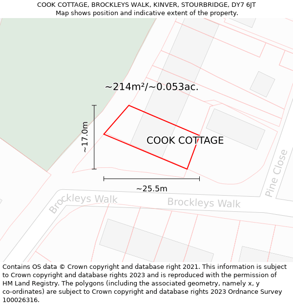COOK COTTAGE, BROCKLEYS WALK, KINVER, STOURBRIDGE, DY7 6JT: Plot and title map