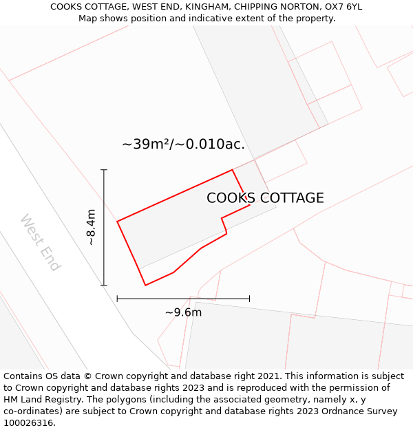 COOKS COTTAGE, WEST END, KINGHAM, CHIPPING NORTON, OX7 6YL: Plot and title map