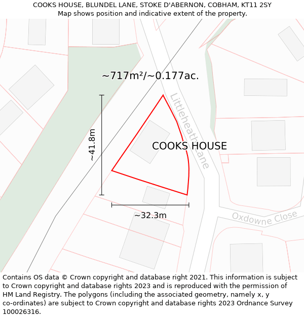COOKS HOUSE, BLUNDEL LANE, STOKE D'ABERNON, COBHAM, KT11 2SY: Plot and title map