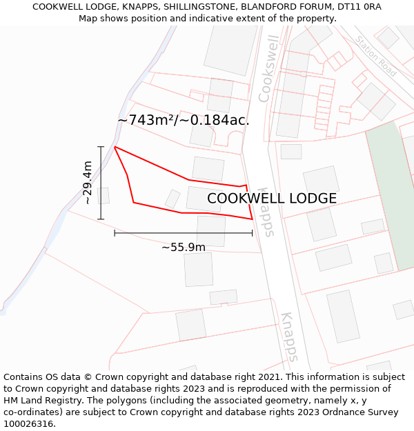 COOKWELL LODGE, KNAPPS, SHILLINGSTONE, BLANDFORD FORUM, DT11 0RA: Plot and title map