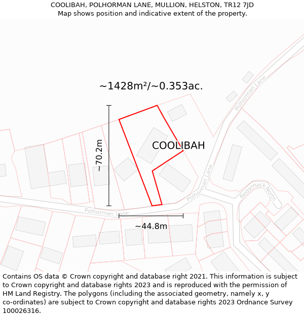 COOLIBAH, POLHORMAN LANE, MULLION, HELSTON, TR12 7JD: Plot and title map