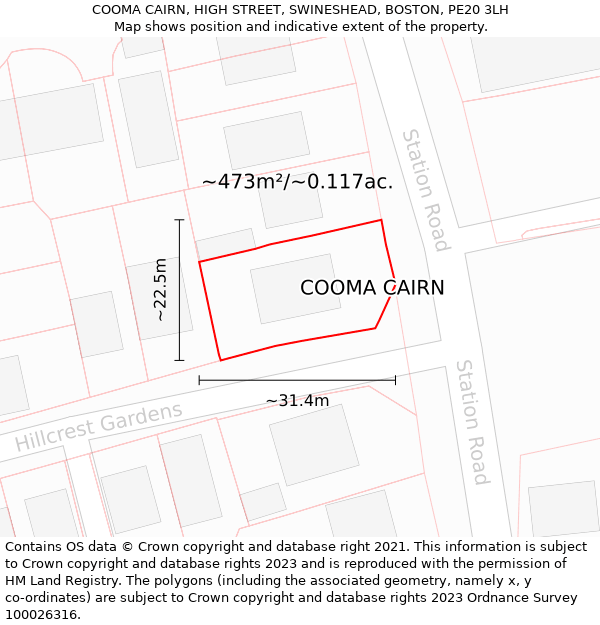 COOMA CAIRN, HIGH STREET, SWINESHEAD, BOSTON, PE20 3LH: Plot and title map