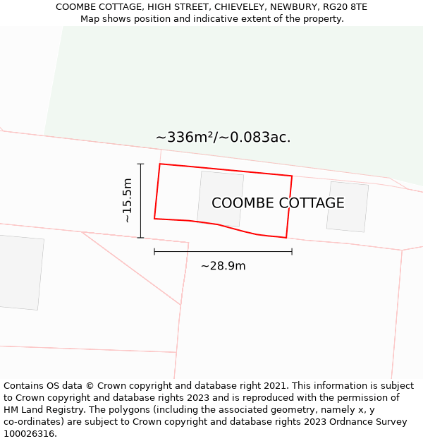 COOMBE COTTAGE, HIGH STREET, CHIEVELEY, NEWBURY, RG20 8TE: Plot and title map