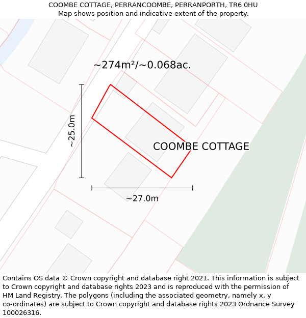 COOMBE COTTAGE, PERRANCOOMBE, PERRANPORTH, TR6 0HU: Plot and title map