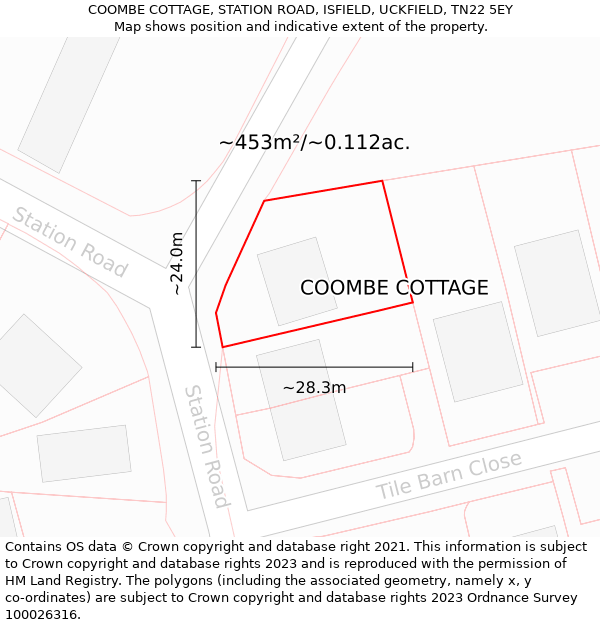 COOMBE COTTAGE, STATION ROAD, ISFIELD, UCKFIELD, TN22 5EY: Plot and title map