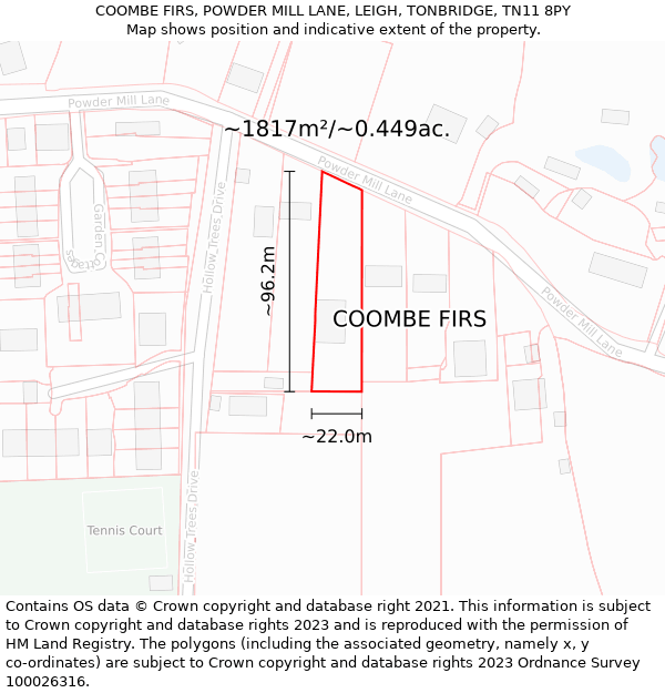 COOMBE FIRS, POWDER MILL LANE, LEIGH, TONBRIDGE, TN11 8PY: Plot and title map