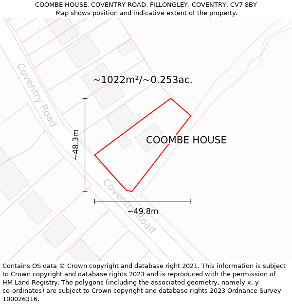 COOMBE HOUSE, COVENTRY ROAD, FILLONGLEY, COVENTRY, CV7 8BY: Plot and title map