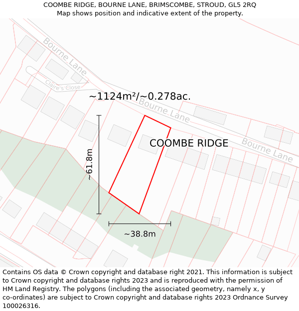 COOMBE RIDGE, BOURNE LANE, BRIMSCOMBE, STROUD, GL5 2RQ: Plot and title map