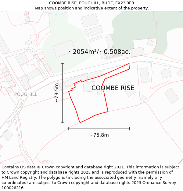 COOMBE RISE, POUGHILL, BUDE, EX23 9ER: Plot and title map