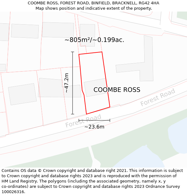 COOMBE ROSS, FOREST ROAD, BINFIELD, BRACKNELL, RG42 4HA: Plot and title map