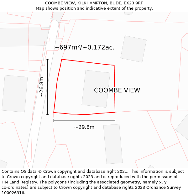 COOMBE VIEW, KILKHAMPTON, BUDE, EX23 9RF: Plot and title map