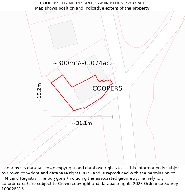 COOPERS, LLANPUMSAINT, CARMARTHEN, SA33 6BP: Plot and title map