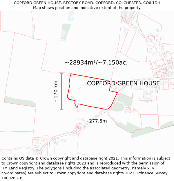 COPFORD GREEN HOUSE, RECTORY ROAD, COPFORD, COLCHESTER, CO6 1DH: Plot and title map