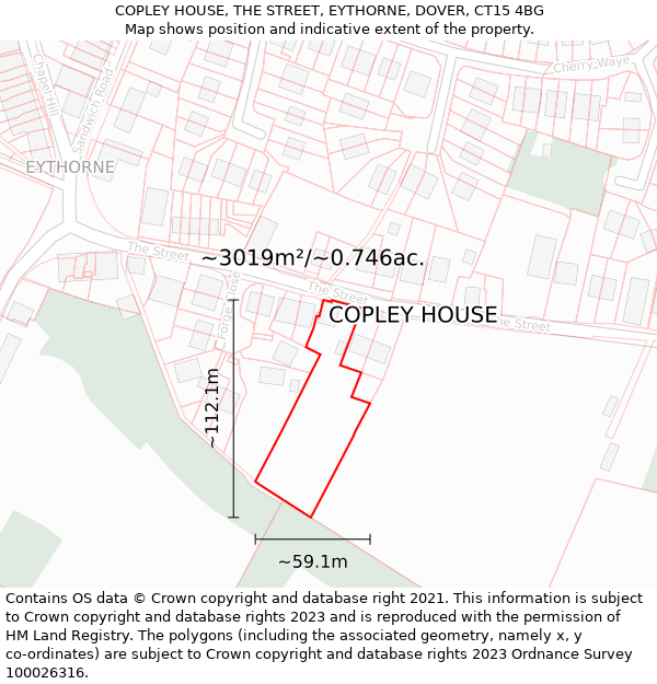 COPLEY HOUSE, THE STREET, EYTHORNE, DOVER, CT15 4BG: Plot and title map