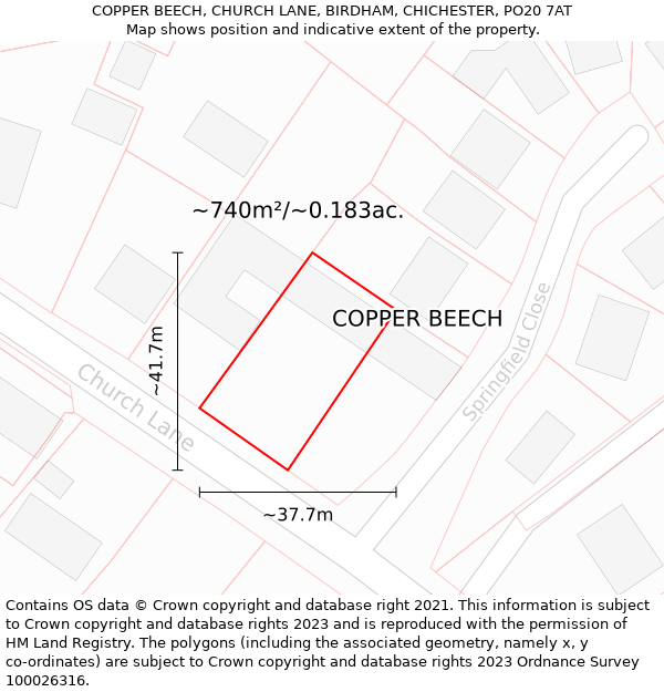 COPPER BEECH, CHURCH LANE, BIRDHAM, CHICHESTER, PO20 7AT: Plot and title map