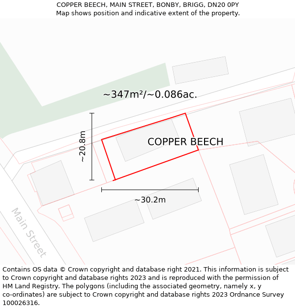 COPPER BEECH, MAIN STREET, BONBY, BRIGG, DN20 0PY: Plot and title map